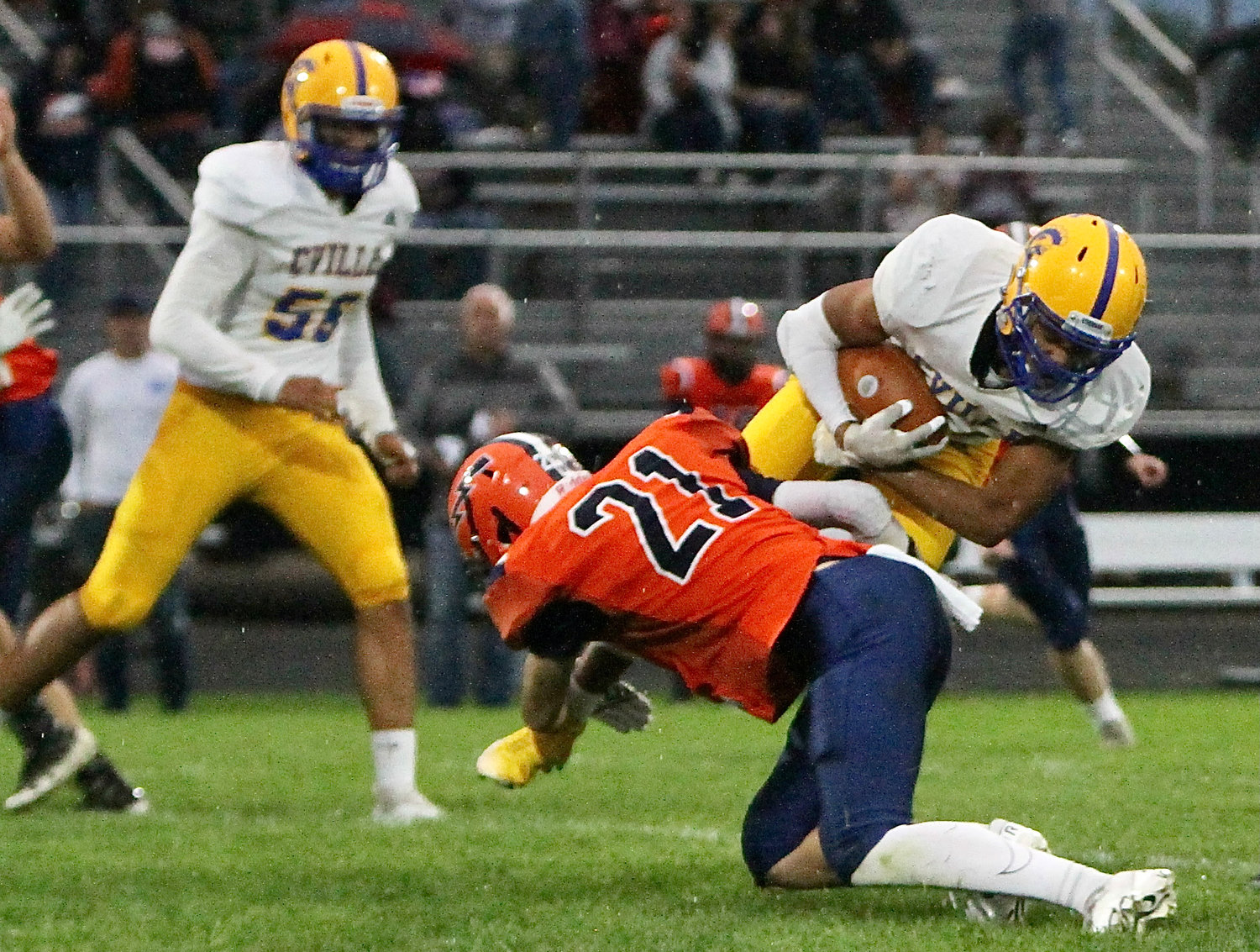 Kelby Harwood makes a nice tackle for the Chargers.